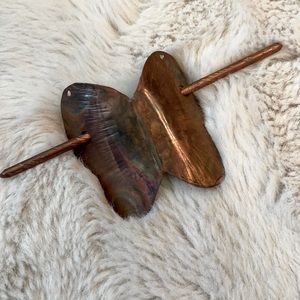 Hair pin bronze clip clamp butterfly metal handmade art piece 2 pieces unique